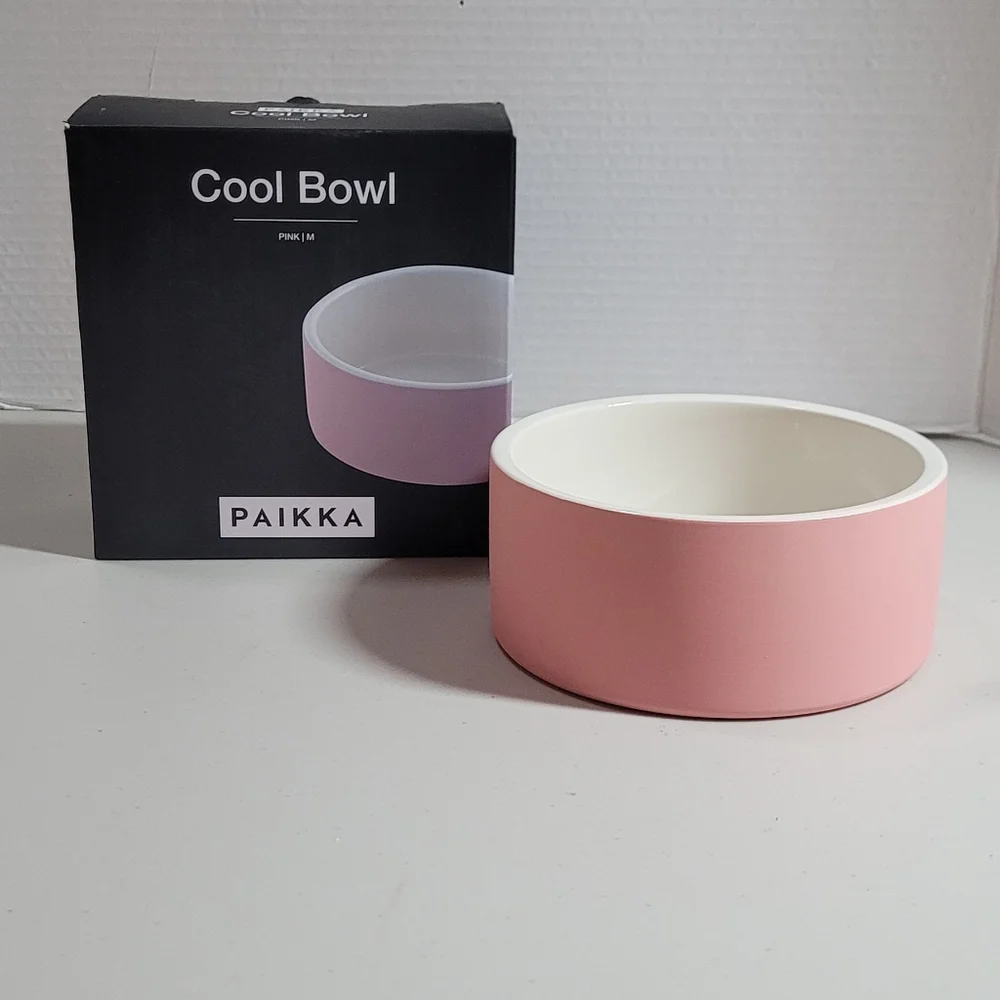 Pet Bowl Pink PAIKKA Medium Ceramic COOL BOWL Keeps Food Cool NEW in Box!
